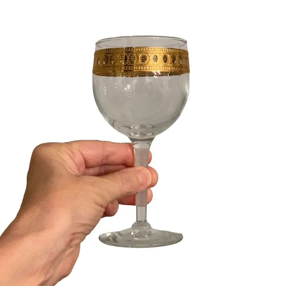Vintage Culver Gold Wine Glasses Set of 4 MCM Stemmed Cordial Goblets